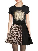 Расклешенная юбка с леопардовым принтом и поясом Roberto Cavalli, цвет Marrone