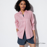 Рубашка UNIQLO льняная премиум-класса с длинным рукавом, розовый