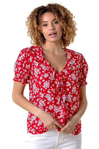 Блузка с оборками и цветочным принтом Roman, красный