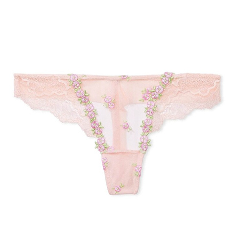 Трусики-стринги Victoria's Secret Dream Angels Rosebud Embroidery Crotchless, бежевый/розовый