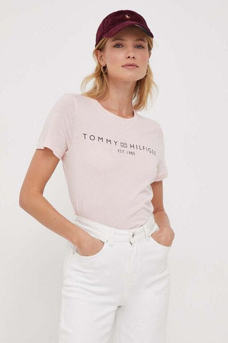 Хлопковая футболка Tommy Hilfiger, розовый