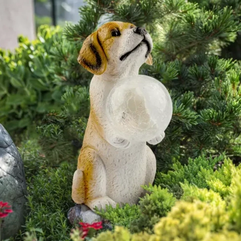 Фигурка садовая Эра «Золотистый ретривер щенок» на солнечных батареях 32.5 см цвет разноцветный теплый белый свет ЭРА ER