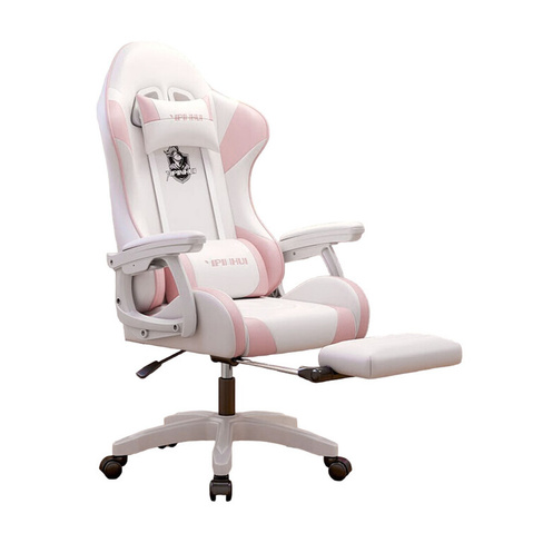 Игровое кресло Yipinhui DJ-06, 2 Gen, алюминий, подставка для ног, белый/розовый