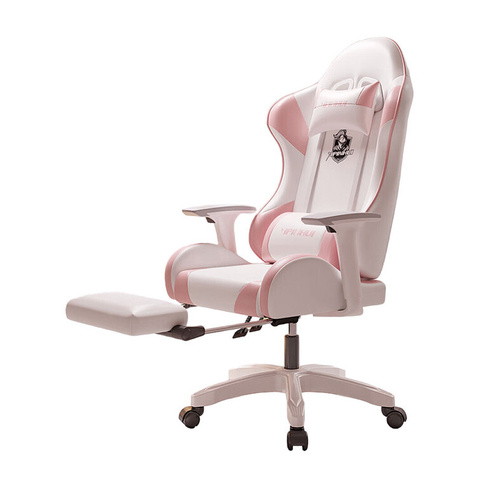 Игровое кресло Yipinhui DJ-06, 4 Gen, сталь, подставка для ног, белый/розовый