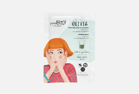 OLIVIA Powder mask for oily skin spirulina milk 13 г Альгинатная крем-маска для жирной кожи лица Спирулина молоко PUROBI